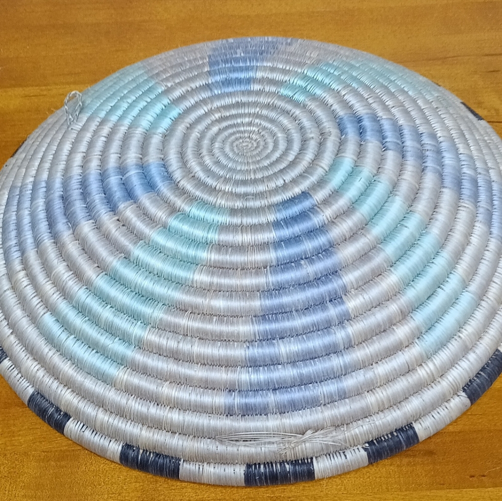 Handmade Woven Grass Coil Basket Folk Art Bowl Wall Art - Picture 3 of 6